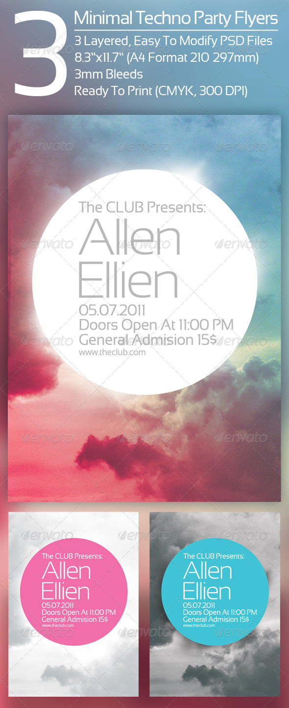 3 Minimal Techno Party Flyers