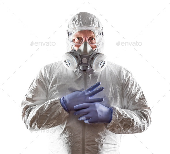 Download Man Wearing Hazmat Suit, Goggles and Gas Mask Isolated On ...