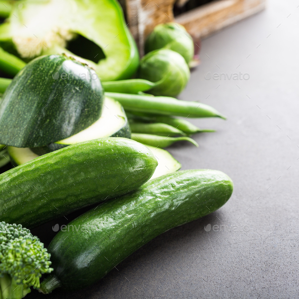 Background with assorted green vegetables Stock Photo by Merinka