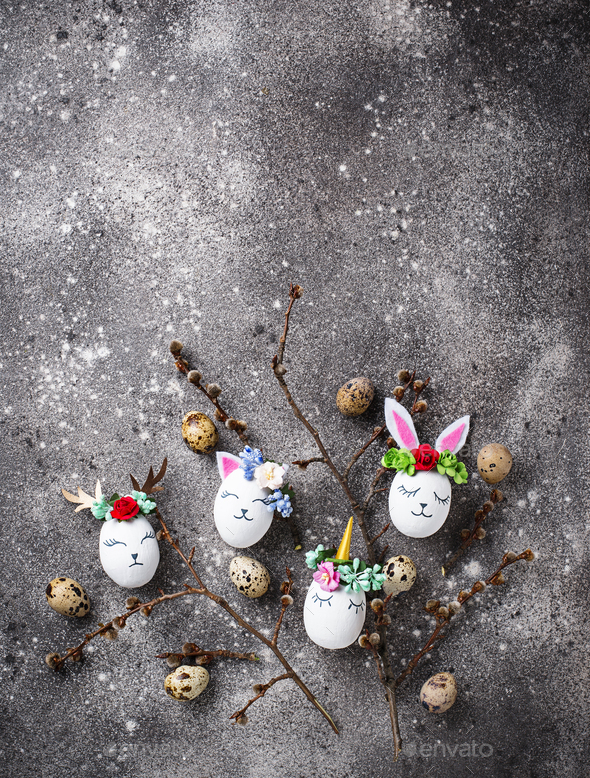 Easter eggs in shape of bunny, cat and deer