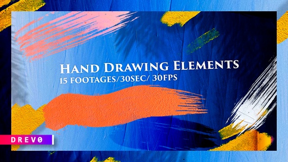 Hand Drawing Elements/ Paint Natural Drawing Brush Pack/ Alpha Channel Animated Black and White/ INK