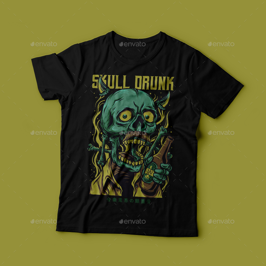 Skull Drunk T-Shirt Design, T-Shirts | GraphicRiver