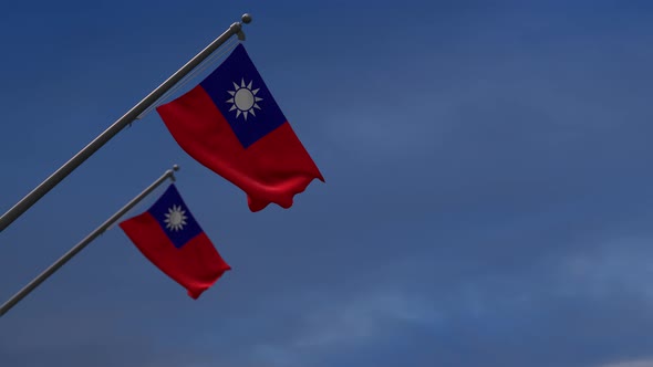 Taiwan  Flags In The Blue Sky - 4K