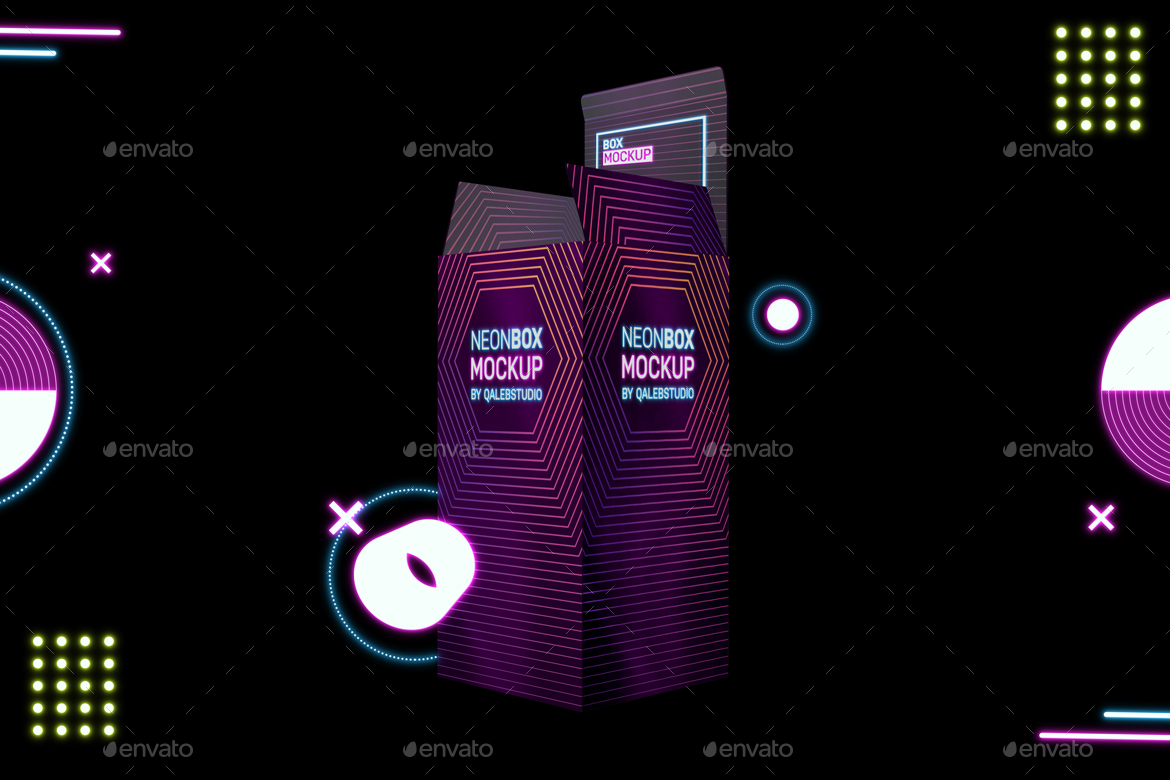 Download Neon Rectangle Box Mockup by QalebStudio | GraphicRiver