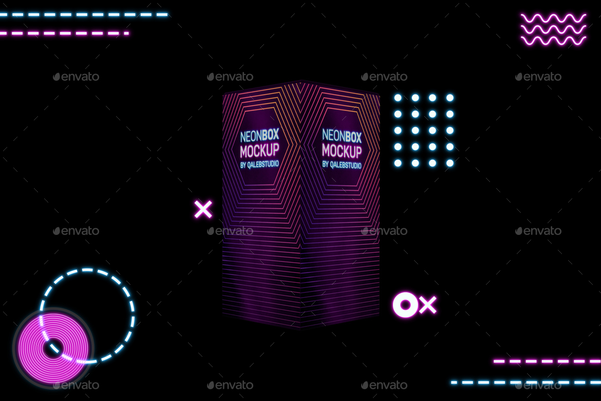 Download Neon Rectangle Box Mockup by QalebStudio | GraphicRiver