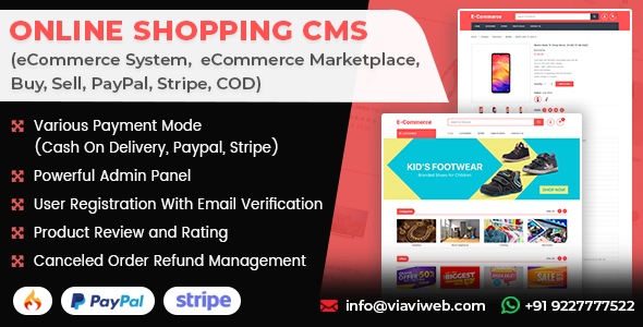 Online Shopping CMS (eCommerce System, eCommerce Marketplace, Buy, Sell, PayPal, Stripe, COD)