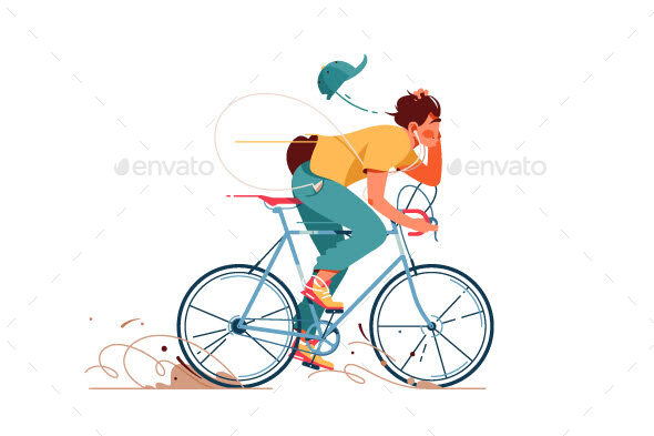 Young Man Rides Sport Bicycle Listening To Music
