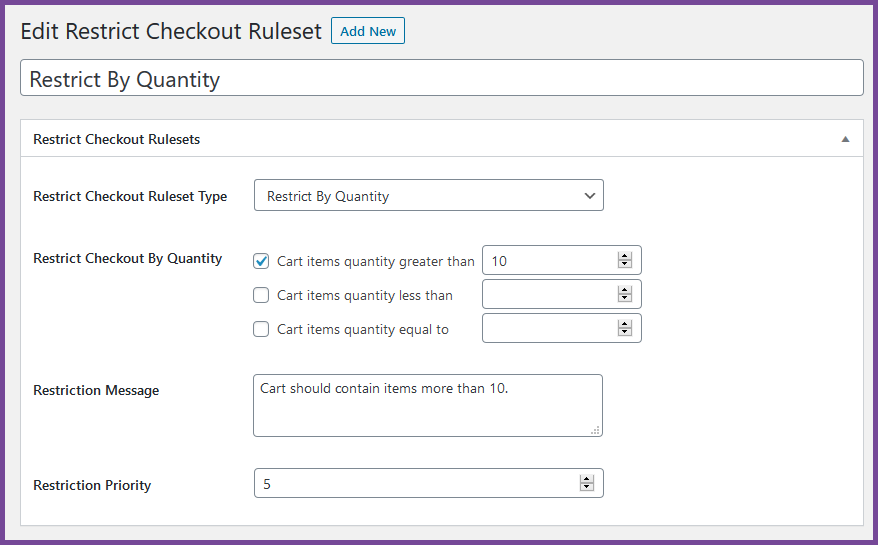 WooCommerce Restrict Checkout By Quantity
