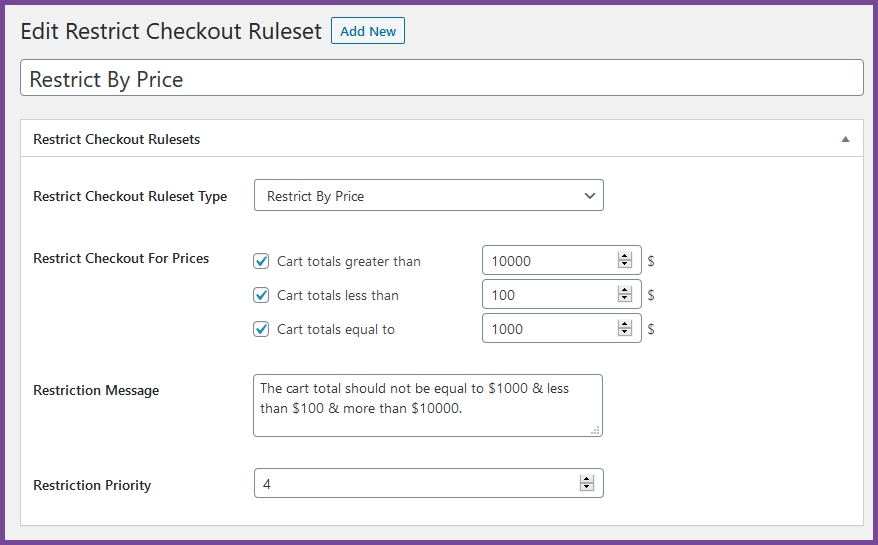 WooCommerce Restrict Checkout By Price