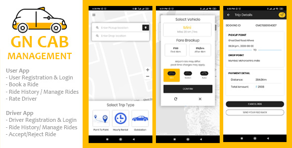 GN Cab Management - Ionic Cab Booking, Taxi Booking Android & iPhone App, PHP Codeigniter