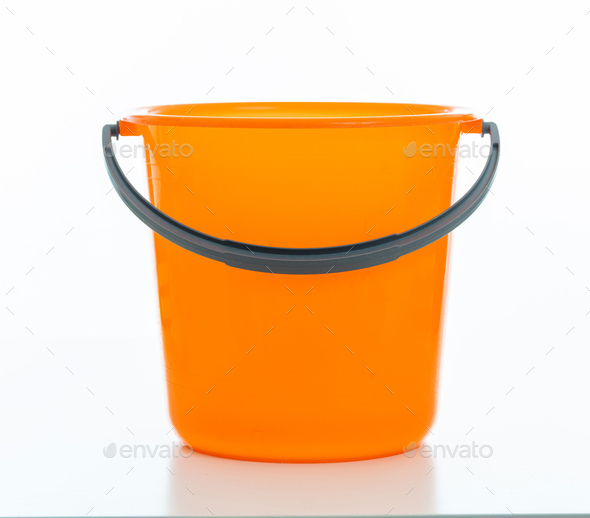 Cleaning bucket orange color isolated against white background, - Stock Photo - Images