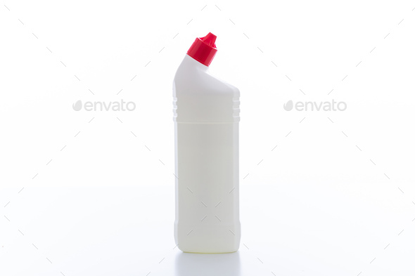 Toilet Cleaner. Plastic container with disinfectant liquid gel isolated  against white background. Stock Photo by rawf8