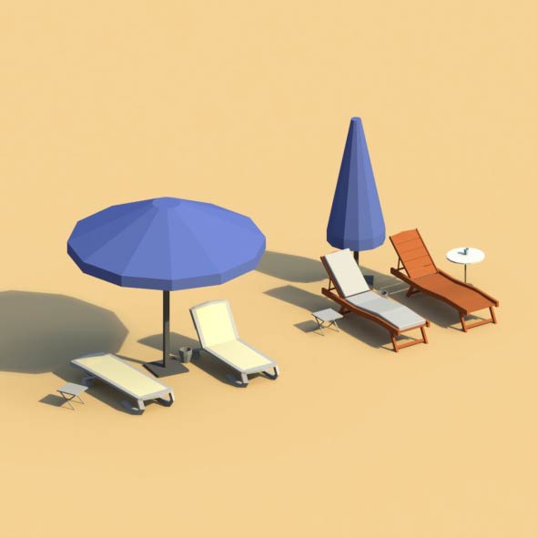 Low Poly Sunbeds - 3Docean 25704365