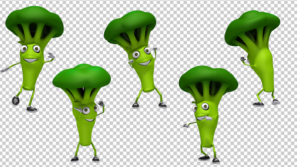 Broccoli Cartoon 3d Character Dance (5-Pack)