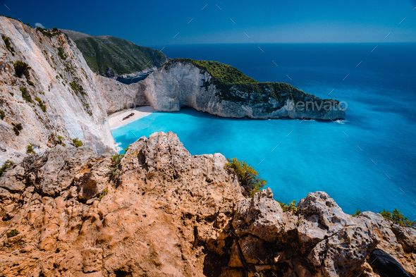 Navagio beach Zakynthos. Shipwreck bay with turquoise water and white sand beach. Famous marvel - Stock Photo - Images
