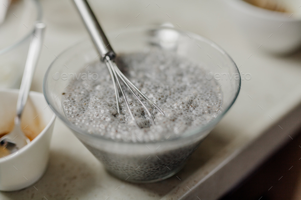 Chia Seed Pudding in Bowl in Kitchen - Stock Photo - Images