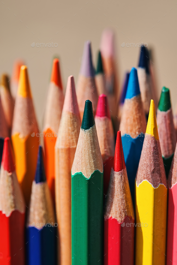 Closeup Of Colorful Color Pencil Stationery Stock Photo - Download