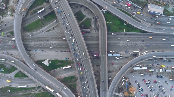 top down view overpass road day traffic in kiev