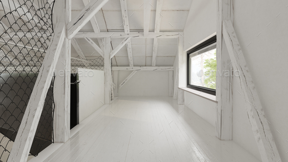 Interior empty barn house 3D rendering