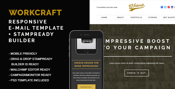 Workcraft | Newsletter Responsive E-mail Templates + Stampready Builder