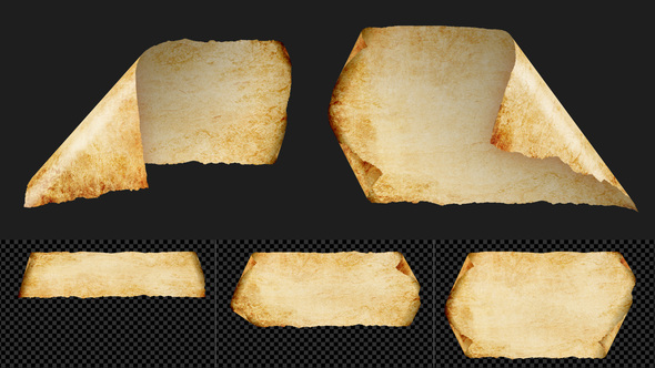 Ancient Old Parchment Paper Flutter on Transparent Background