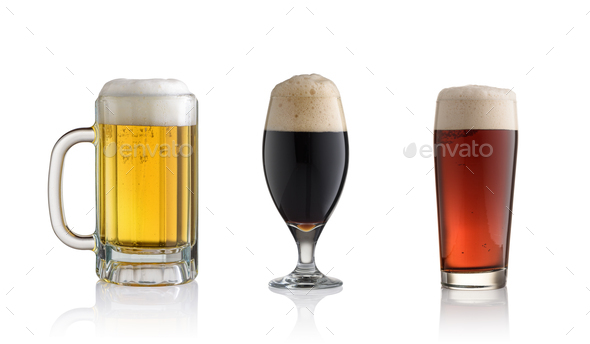Beer glasses isolated on white background - Stock Photo - Images