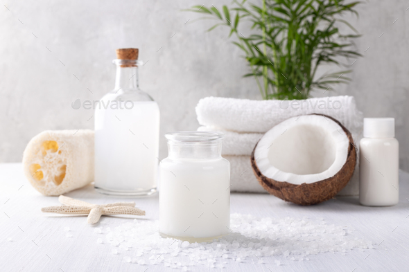 Spa setting with coconut products