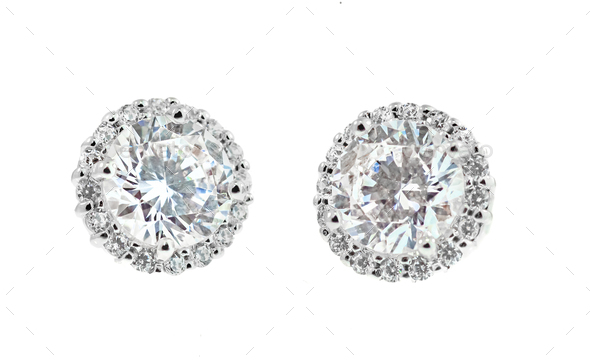 Halo Diamond Earrings - Stock Photo - Images