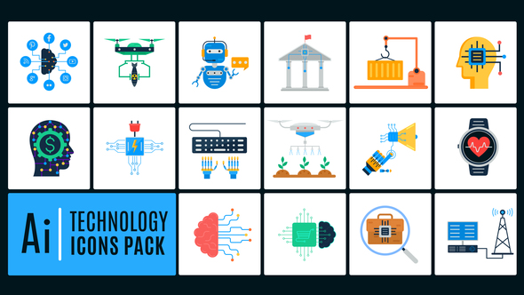 Ai Technology Icons Pack Video Displays template preview