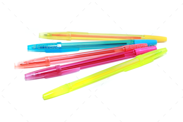 Colorful pens on white background Stock Photo by didesign
