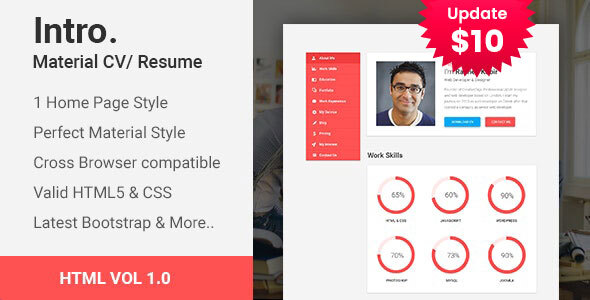 Incredible Intro | Material CV/Resume HTML template