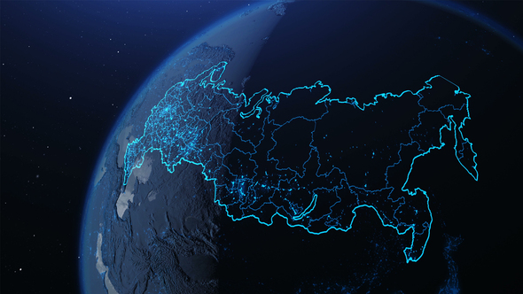 Russia Map From Space at Night with City Lights Showing Human Activity Russia