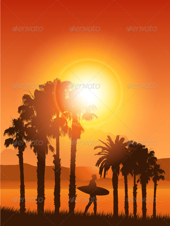 Surfer in tropical landscape - People Characters