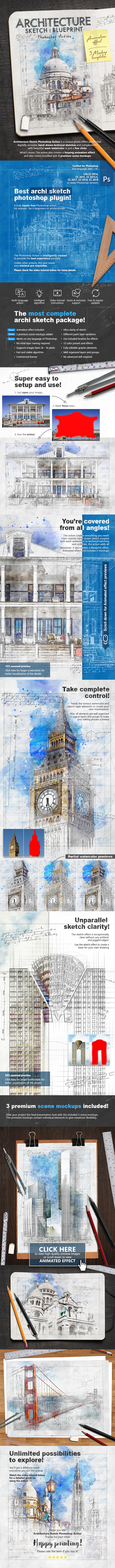 Animated Architecture Sketch and Blueprint Photoshop Action