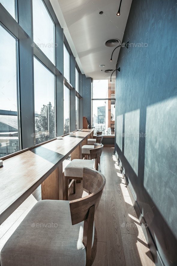Restaurant interior with panoramic view - Stock Photo - Images