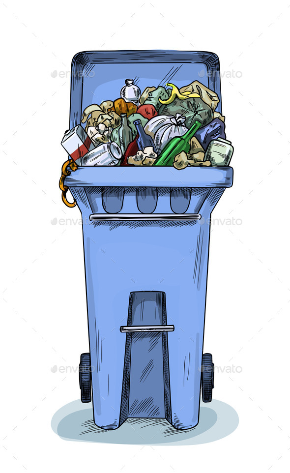 Overloaded dumpster, full garbage container, household garbage bin