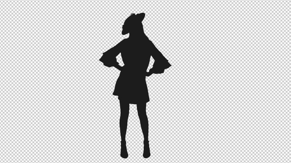 Silhouette Of Young Stylish Woman Posing In Dress and Hat