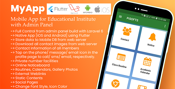 MyApp - Mobile App for Educational Institute with Admin Panel