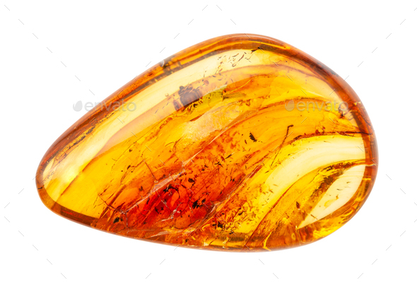 polished Amber gemstone with inclusions isolated - Stock Photo - Images