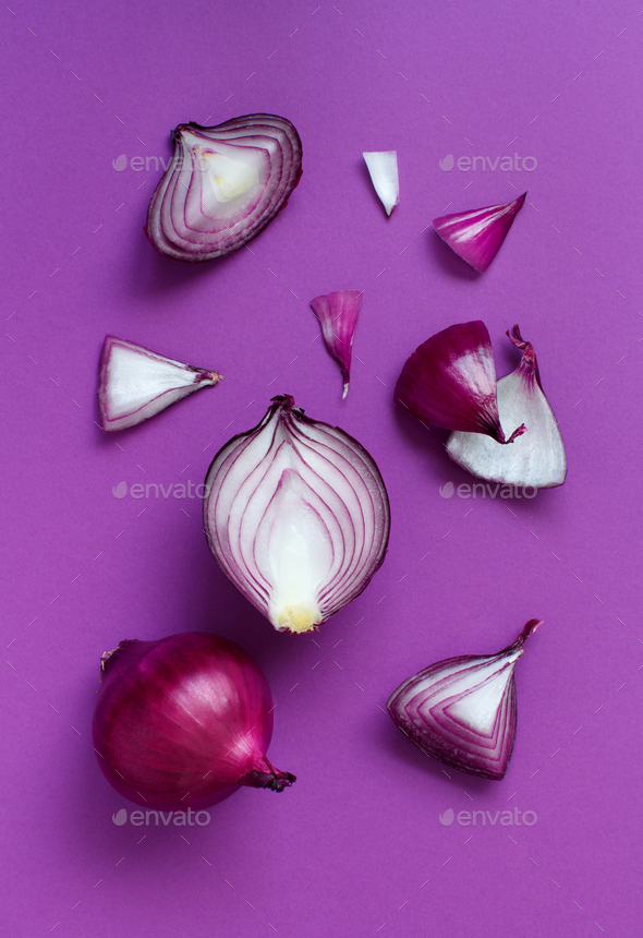 Purple onion on a purple background top view Stock Photo by katrinshine