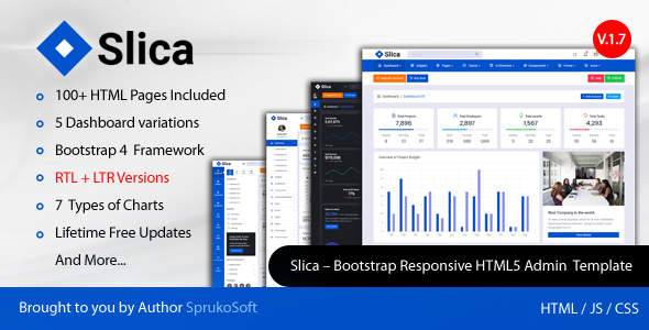 Slica – Bootstrap Clean Responsive Flat Admin Panel Dashboard Backend HTML5 Template