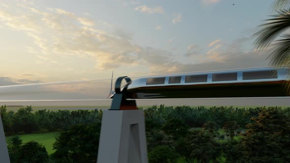 Train of Monorail Maglev Hyperloops Inside a Glass Tube Moves at High Speed alt