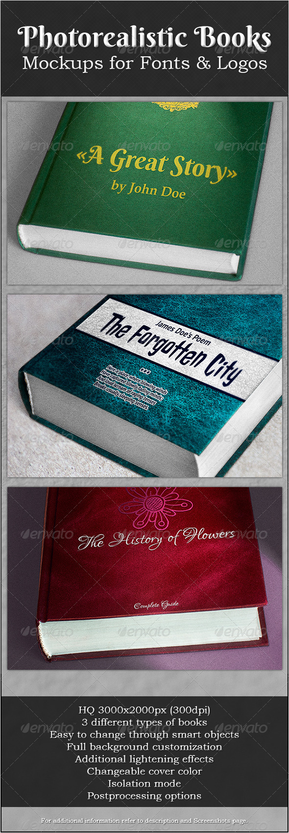 Photorealistic Books Mockups for Fonts & Logos