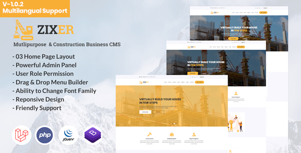 Zixer - Multipurpose Website & Construction Business Company CMS