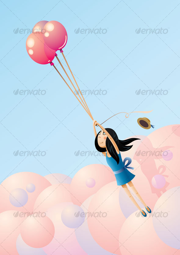 Balloon-Flying Girl - People Characters