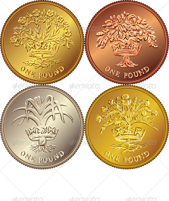 Vector set British Money Gold Coin one Pound 