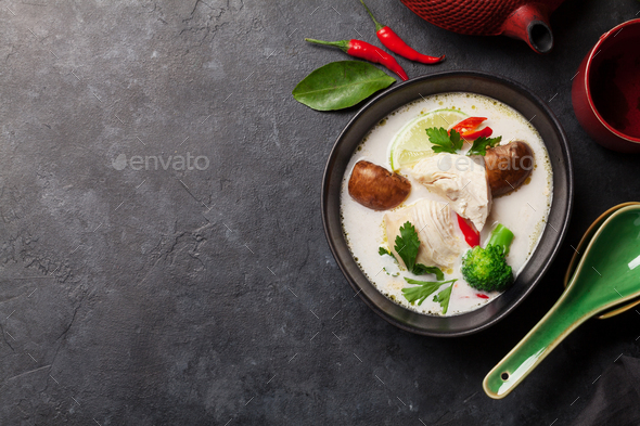 Tom Kha traditional Thai soup - Stock Photo - Images