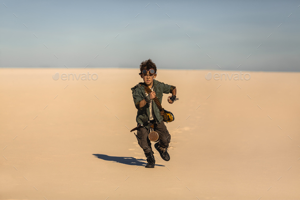 Post-apocalyptic Warrior Boy Outdoors in Desert Wasteland