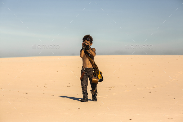 Post Apocalyptic Warrior Boy Outdoors in Desert Wasteland