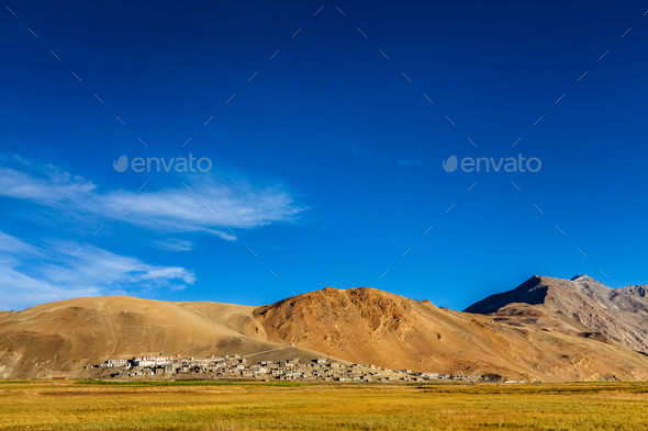 North Indian traditional Korzok village on Tso Moriri, Ladakh. 4500 meters above sea - Stock Photo - Images